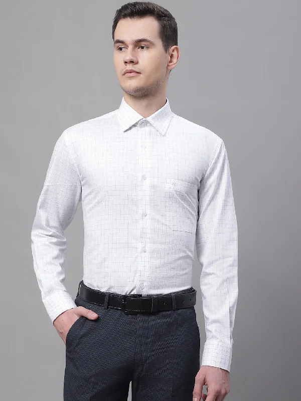 Men's White Formal Small Checks Full Sleeve Shirt