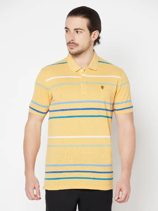 Men's Yellow Stripe Polo neck Half Sleeve T-Shirt