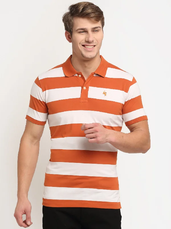 Men's Rust Stripe Polo neck Half Sleeve T-Shirt