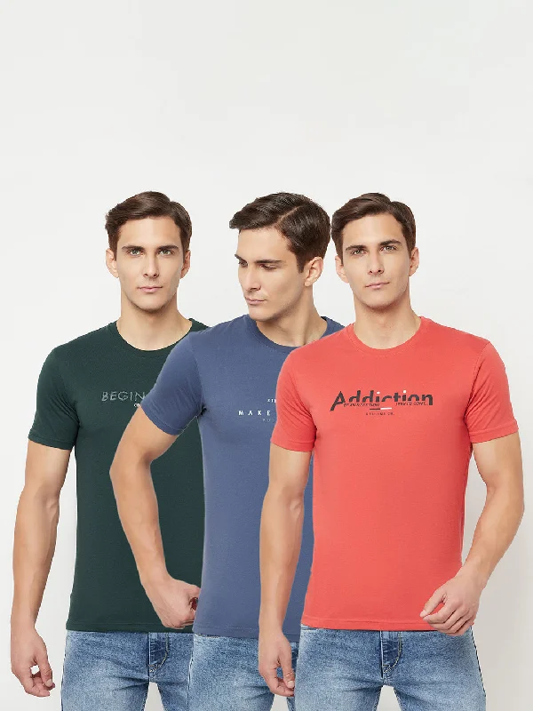 Men's Pack of 3 Round neck Half Sleeve T-Shirt Black,Blue,Coral