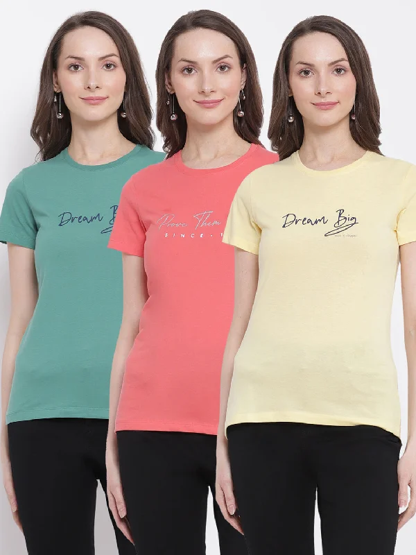 Women's Casual Regular Short Sleeve Green,Pink,Yellow Round neck Graphic Print T-Shirts