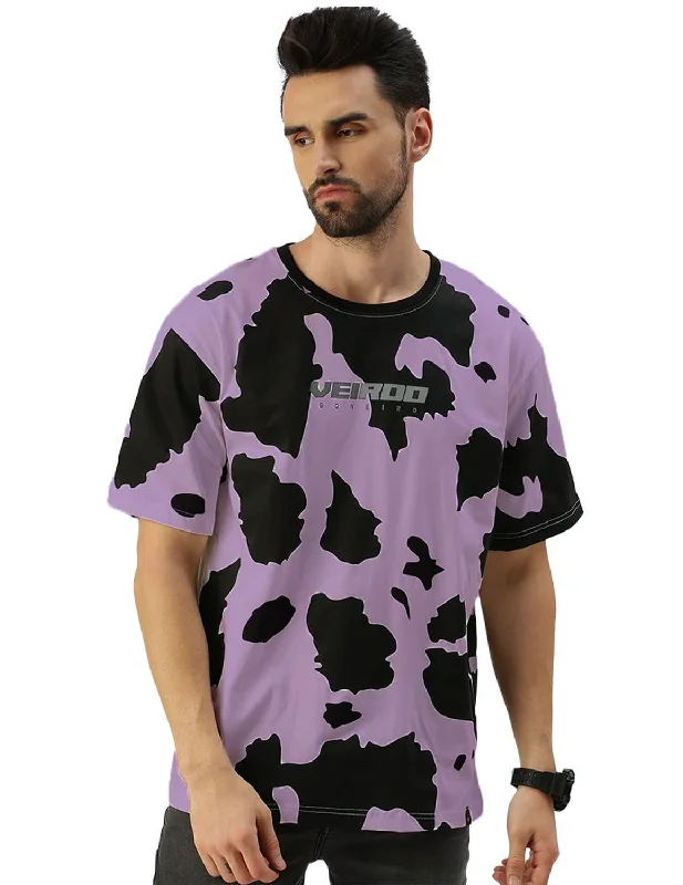 Cow Lilac Oversized All Over Animal Printed Tshirt