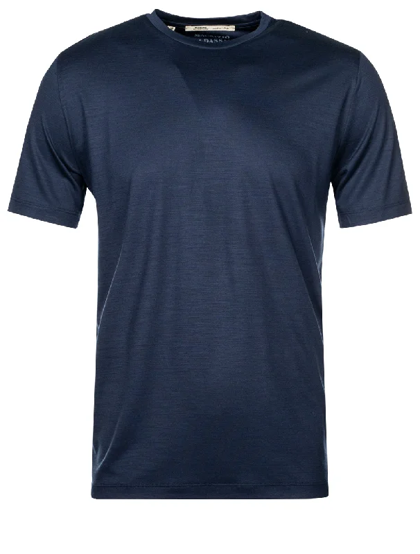 Short Sleeve Wool T-shirt Navy