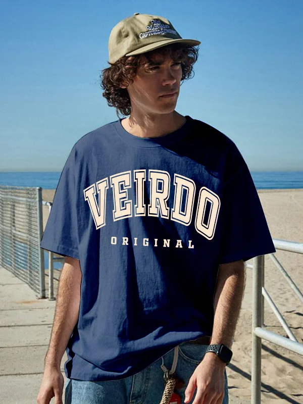 Veirdo Original Navy Oversized Typography Brand Printed Tshirt