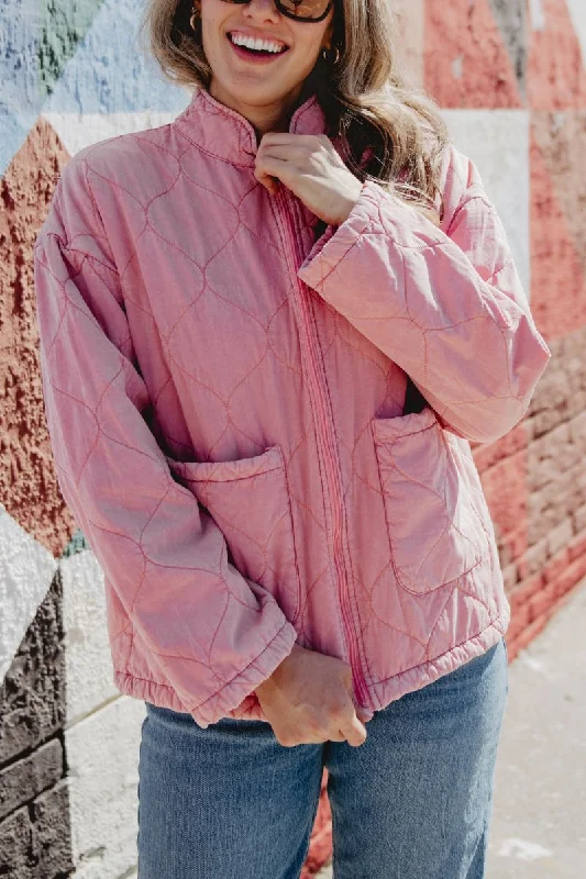 Pink Lightweight Garment Washed Quilted Jacket