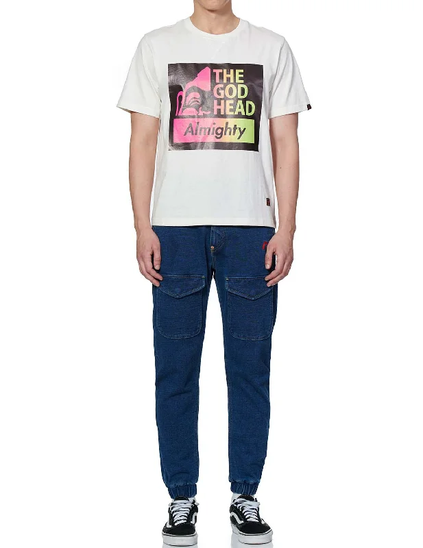 Multi-pockets Denim Jogger Jeans with Brushstroke Daicock Print