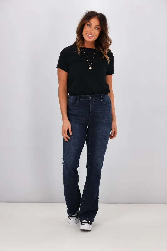 Shine On Label Sculpt Bootleg Jeans Full Length Super Dark Indigo