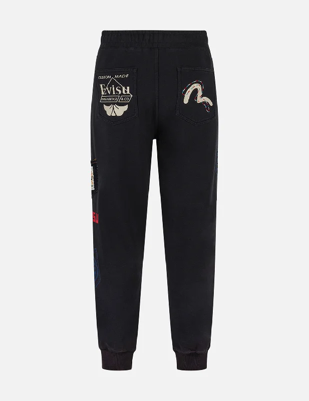 Washed Multi-pocket and Logos Print Straight Fit Sweatpants